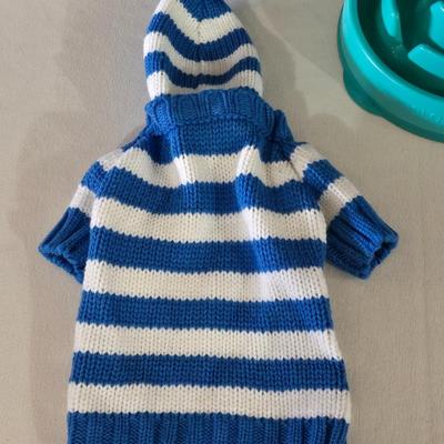 (2) Small Dog Sweaters and Water Bowl