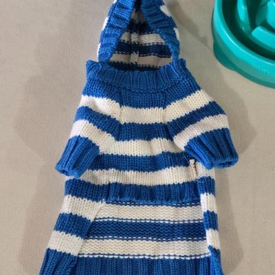 (2) Small Dog Sweaters and Water Bowl