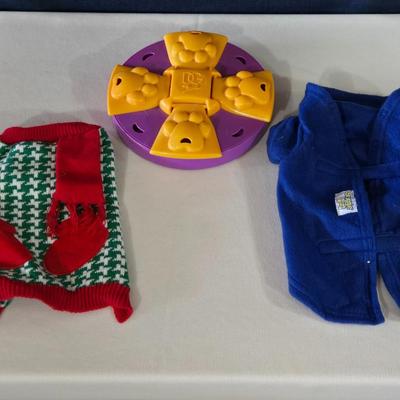 (2) Dog Outfits and Dog Toy