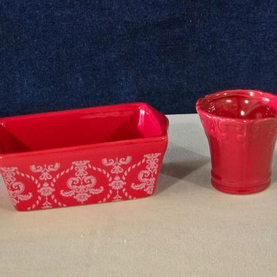 Small Ceramic Bread Pan and Small Vase