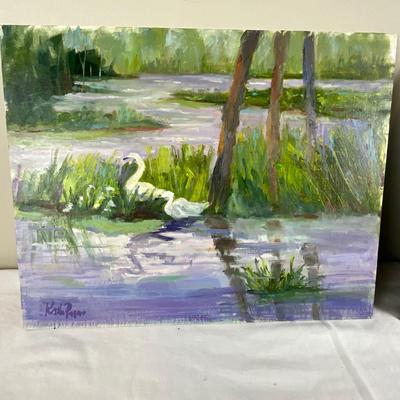 101 Two Original Oil Paintings "Family" & Docked Boat" by Kathie Rogers