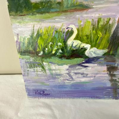 101 Two Original Oil Paintings "Family" & Docked Boat" by Kathie Rogers