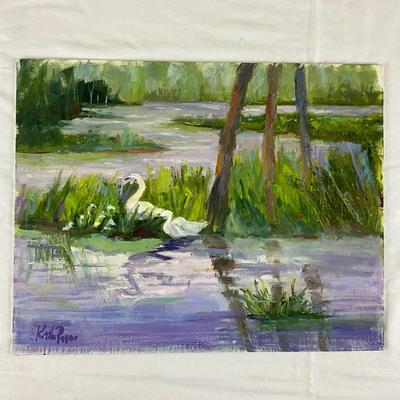 101 Two Original Oil Paintings "Family" & Docked Boat" by Kathie Rogers