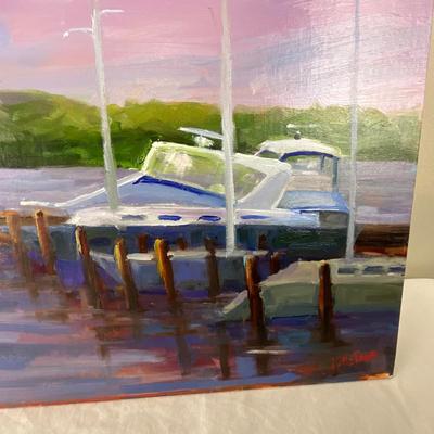 101 Two Original Oil Paintings "Family" & Docked Boat" by Kathie Rogers