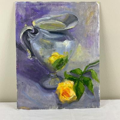 112 Original Oil Painting Still Life Yellow Rose by Kathie Rogers