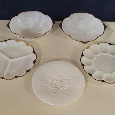 Gold Gilt Edge Milk Glass Set