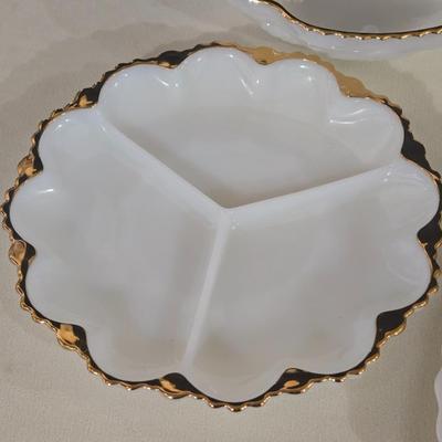 Gold Gilt Edge Milk Glass Set