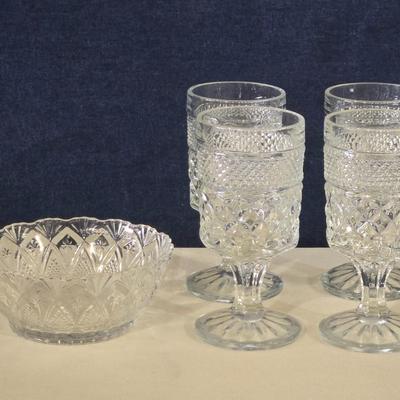 Cut Glass Goblets and Serving Bowl