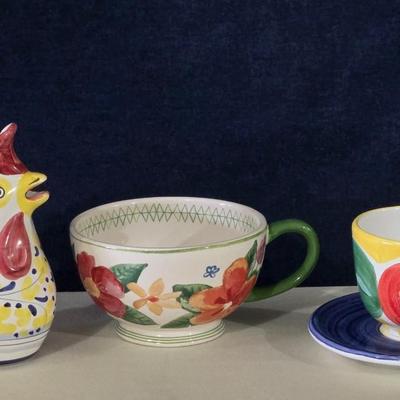 Handpainted Cream Pitcher, Coffee Cup & Saucer and Soup Bowl