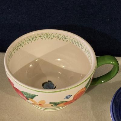 Handpainted Cream Pitcher, Coffee Cup & Saucer and Soup Bowl