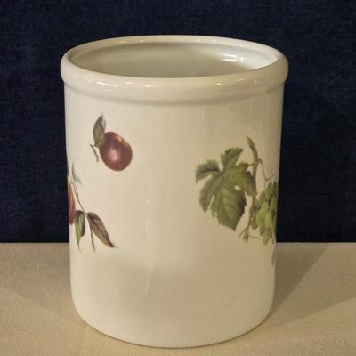 Mixed Kitchen Items - Ceramic Tile Trivet,Glass Jar, and Ceramic Crock Utensil Holder