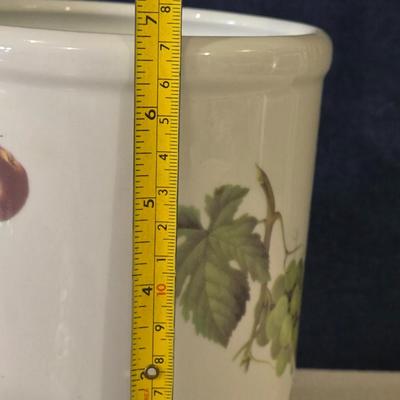 Mixed Kitchen Items - Ceramic Tile Trivet,Glass Jar, and Ceramic Crock Utensil Holder