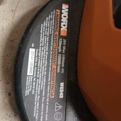 Worx 20-volt battery operated weed eater and leaf blower with 4 batteries and 1 charger