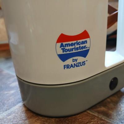 American Tourister By Franzus electric coffee maker with Vintage Twin-Vac Safari thermos