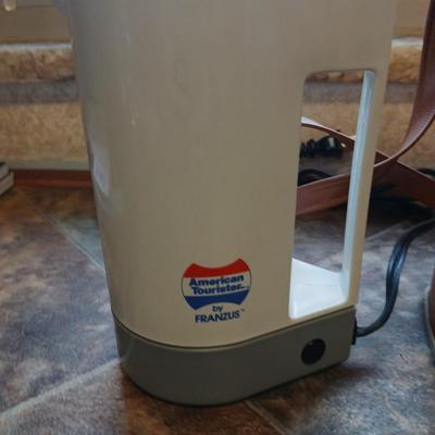 American Tourister By Franzus electric coffee maker with Vintage Twin-Vac Safari thermos