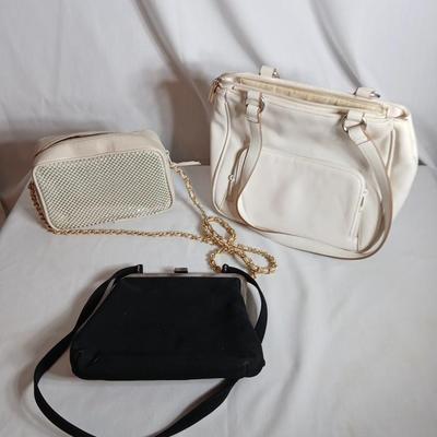 Three purses Espirit, sequin Whitting and Davis, and a non-marked white one