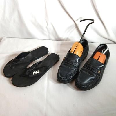 Women's Elvis flip flops and Chancellors wide width loafers with wooden shoe stretchers