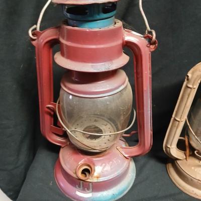 Two vintage kerosene lanterns Elephant 225 and Sun with embossed globe