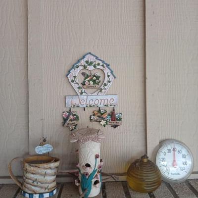 Yard & Garden decor beehive oil lantern, Welcome sing, thermometer and more