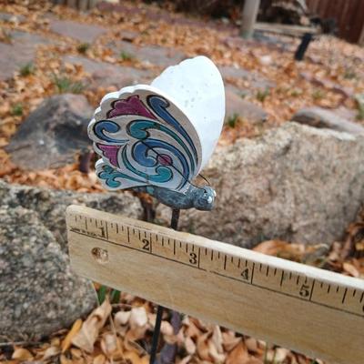 Ceramic Garden frog with butterfly stake