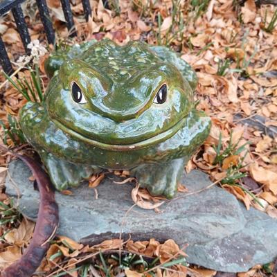 Large ceramic garden frog