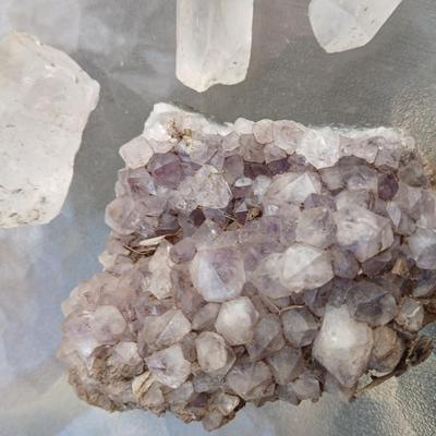 Amythyst and quartz crystals
