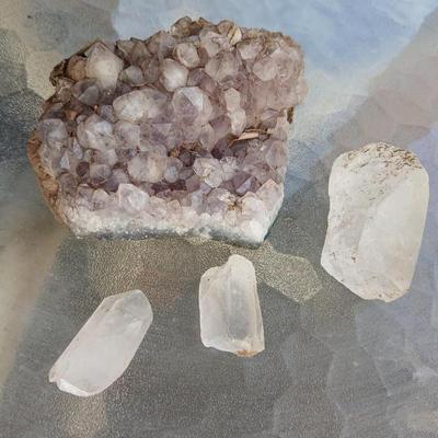 Amythyst and quartz crystals