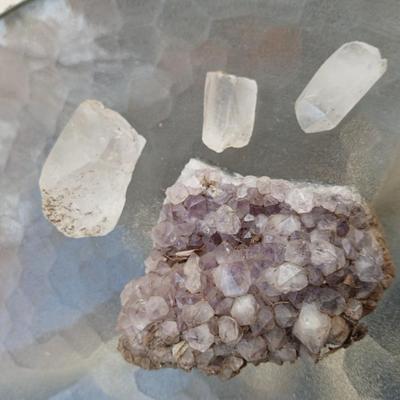 Amythyst and quartz crystals