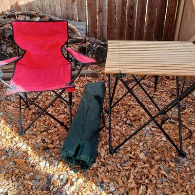 Folding chair with folding wood topped table - Great for camping!