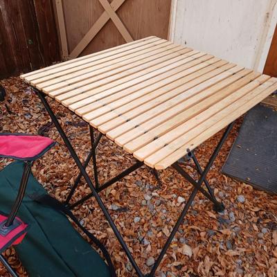 Folding chair with folding wood topped table - Great for camping!