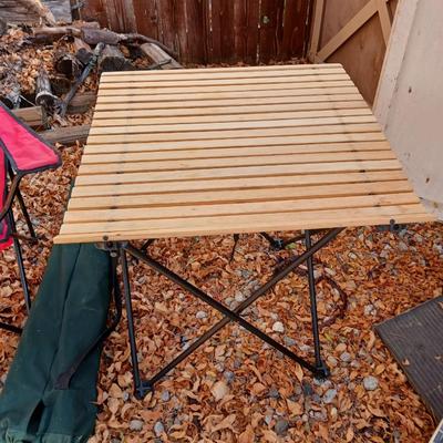 Folding chair with folding wood topped table - Great for camping!