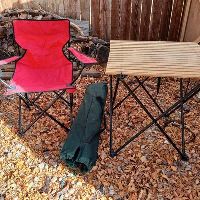 Folding chair with folding wood topped table - Great for camping!