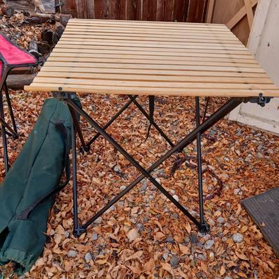 Folding chair with folding wood topped table - Great for camping!