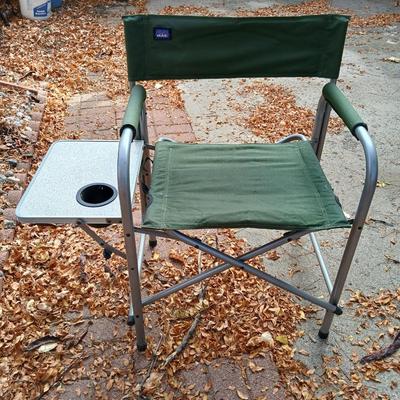 Mac folding chair with side table and a small red cooler