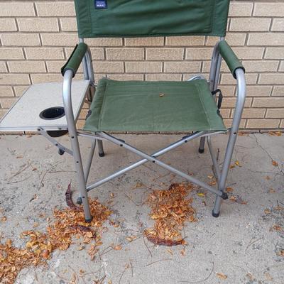 MAC folding chair with side table and a small blue cooler