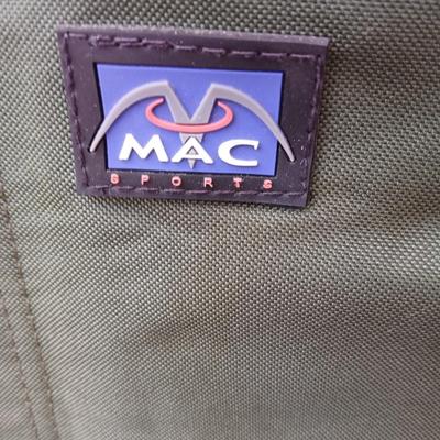 MAC folding chair with side table and a small blue cooler