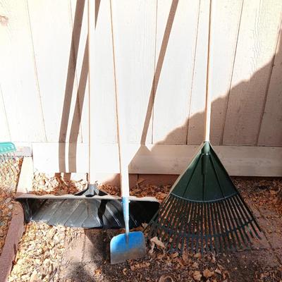 Yard tools - leaf rake, Hoe and snow shovel