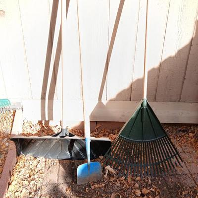 Yard tools - leaf rake, Hoe and snow shovel
