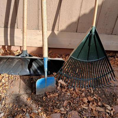 Yard tools - leaf rake, Hoe and snow shovel