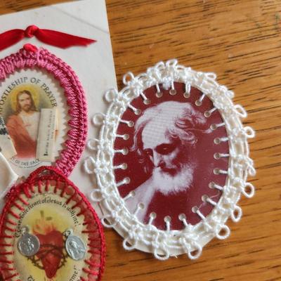 Vintage Crocheted-Edge Religious Icons
