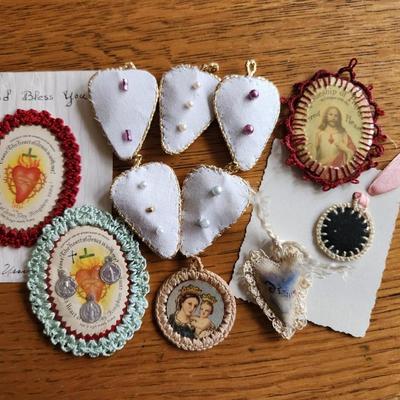 Gathering of Beaded Hearts & Crocheted-Edge Icons