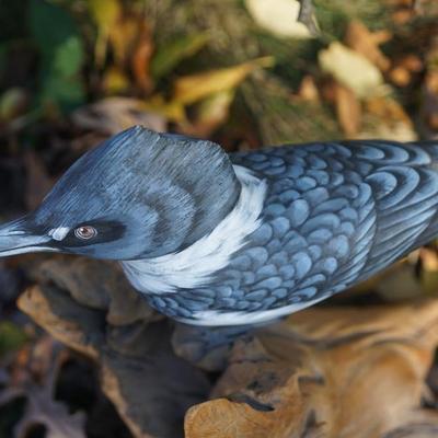 EXCEPTIONAL HAND CARVED WOOD BLUE JAY & HAND PAINTED ON DRIFT WOOD. FATHER/ DAUGHTER CRAFT