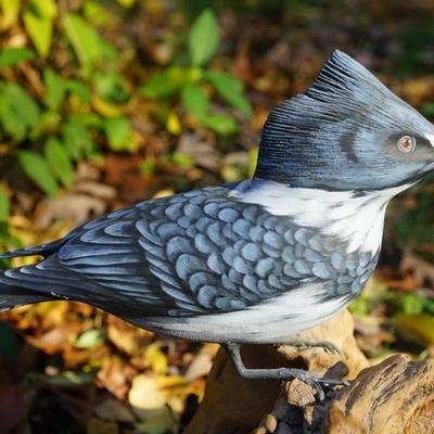 EXCEPTIONAL HAND CARVED WOOD BLUE JAY & HAND PAINTED ON DRIFT WOOD. FATHER/ DAUGHTER CRAFT