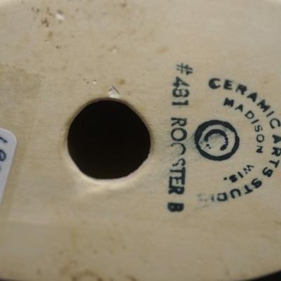 CERAMIC ARTS STUDIO - PAIR OF PINK / BLACK ROOSTERS. #481