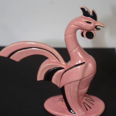 CERAMIC ARTS STUDIO - PAIR OF PINK / BLACK ROOSTERS. #481