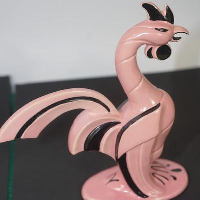 CERAMIC ARTS STUDIO - PAIR OF PINK / BLACK ROOSTERS. #481