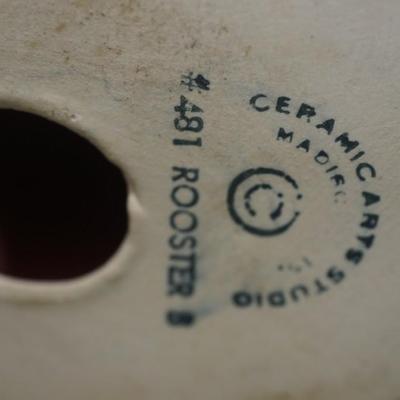 CERAMIC ARTS STUDIO - PAIR OF PINK / BLACK ROOSTERS. #481