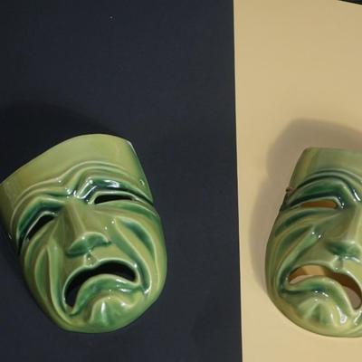 CERAMIC ARTS STUDIO - MADISON, WI 1942-1956 TRAGEDY MASKS PAIR