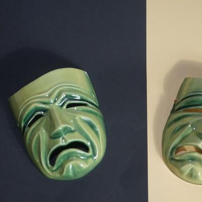 CERAMIC ARTS STUDIO - MADISON, WI 1942-1956 TRAGEDY MASKS PAIR