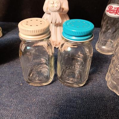 SALT & PEPPER SHAKERS, SINGLE GIRL SHAKER AND A SLATE WALL HANGING